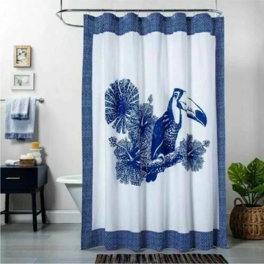 OPALHOUSE NWT toucan bird shower curtain -white/blue
